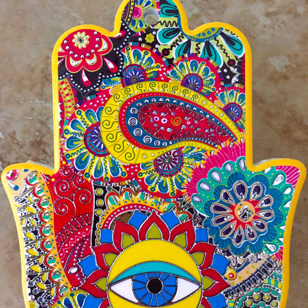 Hamsa with eye multicolor Ceramic Wall Plaque Décor
