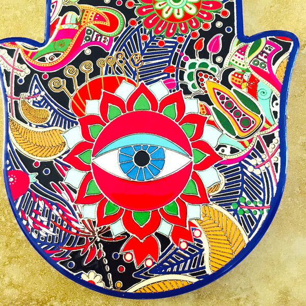 Hamsa with eye multicolor Ceramic Wall Plaque Décor