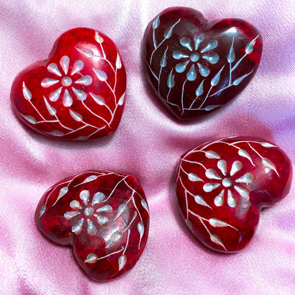 Red Carved Soapstone Heart Floral