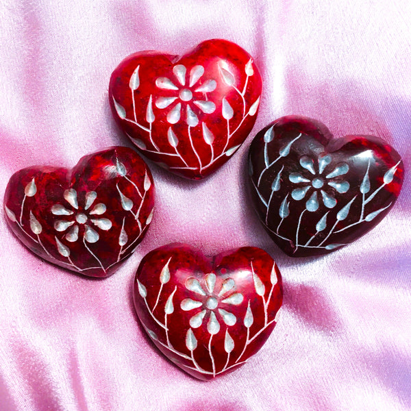 Red Carved Soapstone Heart Floral