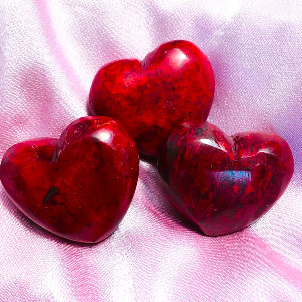 Red Carved Soapstone Puffy Heart with designs