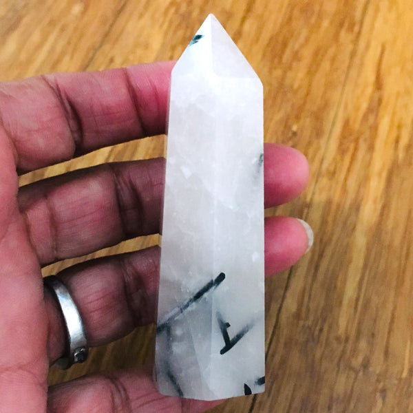 Tourmalinated Quartz hexagonal obelisk
