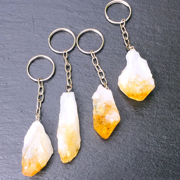 Citrine Crystal Point Raw Keychain