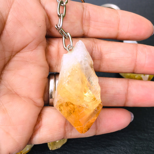 Citrine Crystal Point Raw Keychain