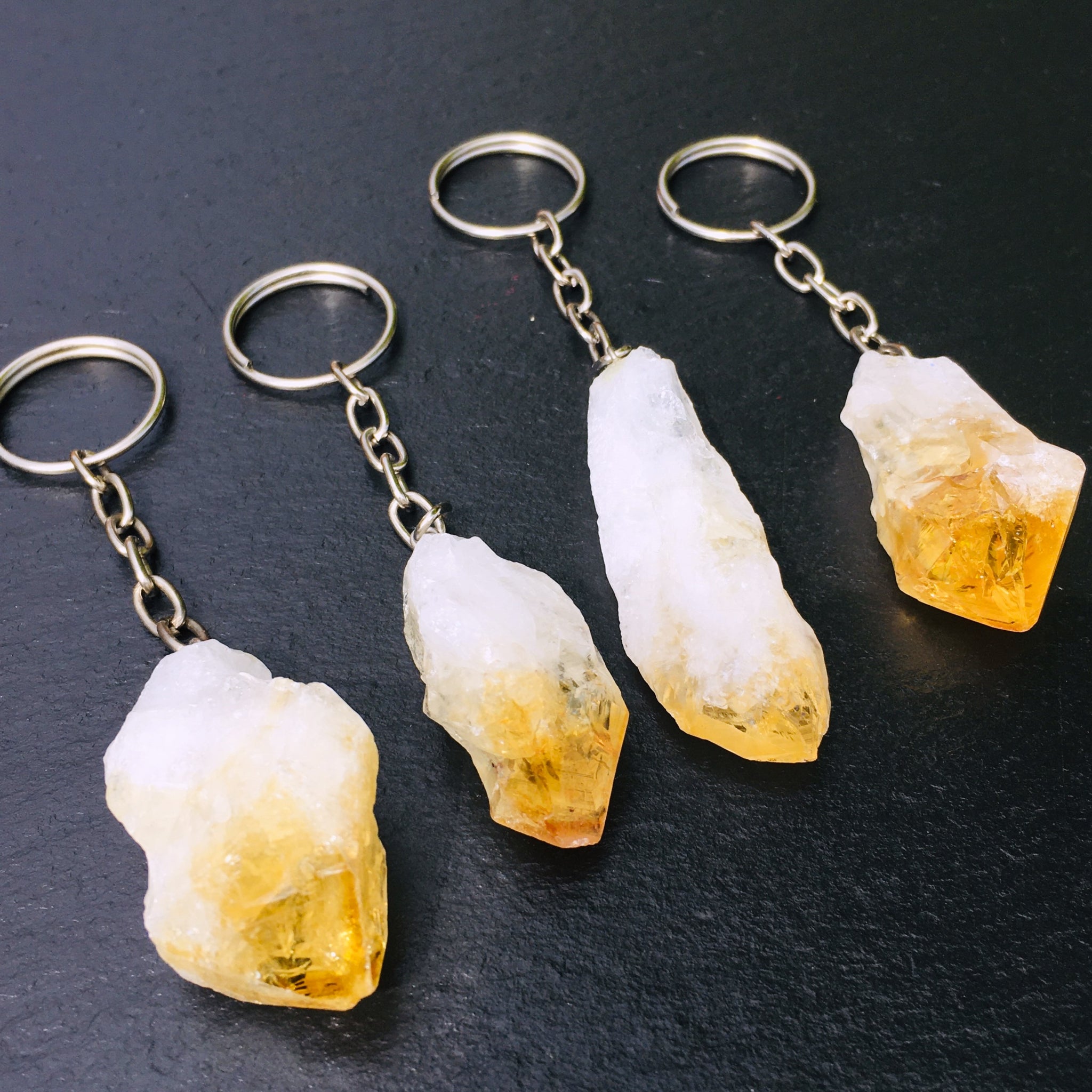 Citrine Crystal Point Raw Keychain