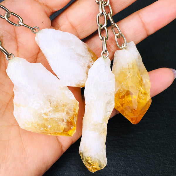 Citrine Crystal Point Raw Keychain