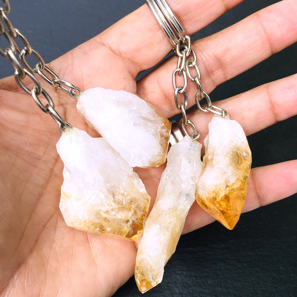 Citrine Crystal Point Raw Keychain