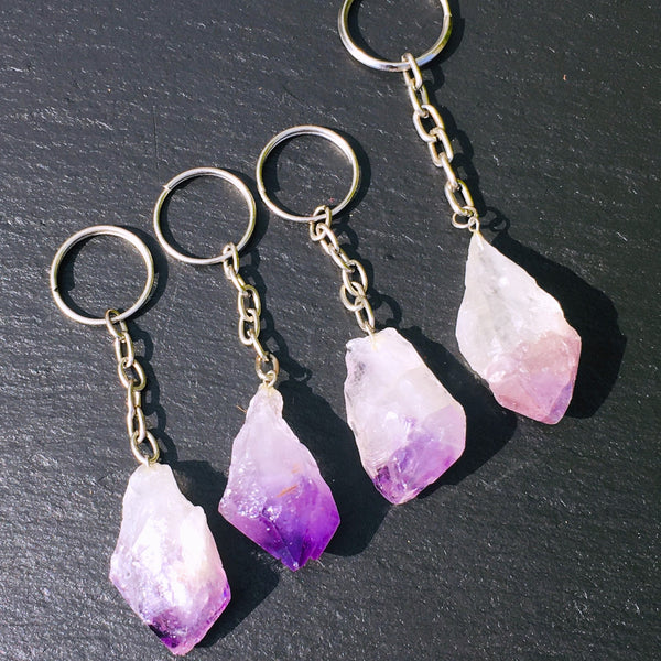 Amethyst Crystal Point Raw Keychain
