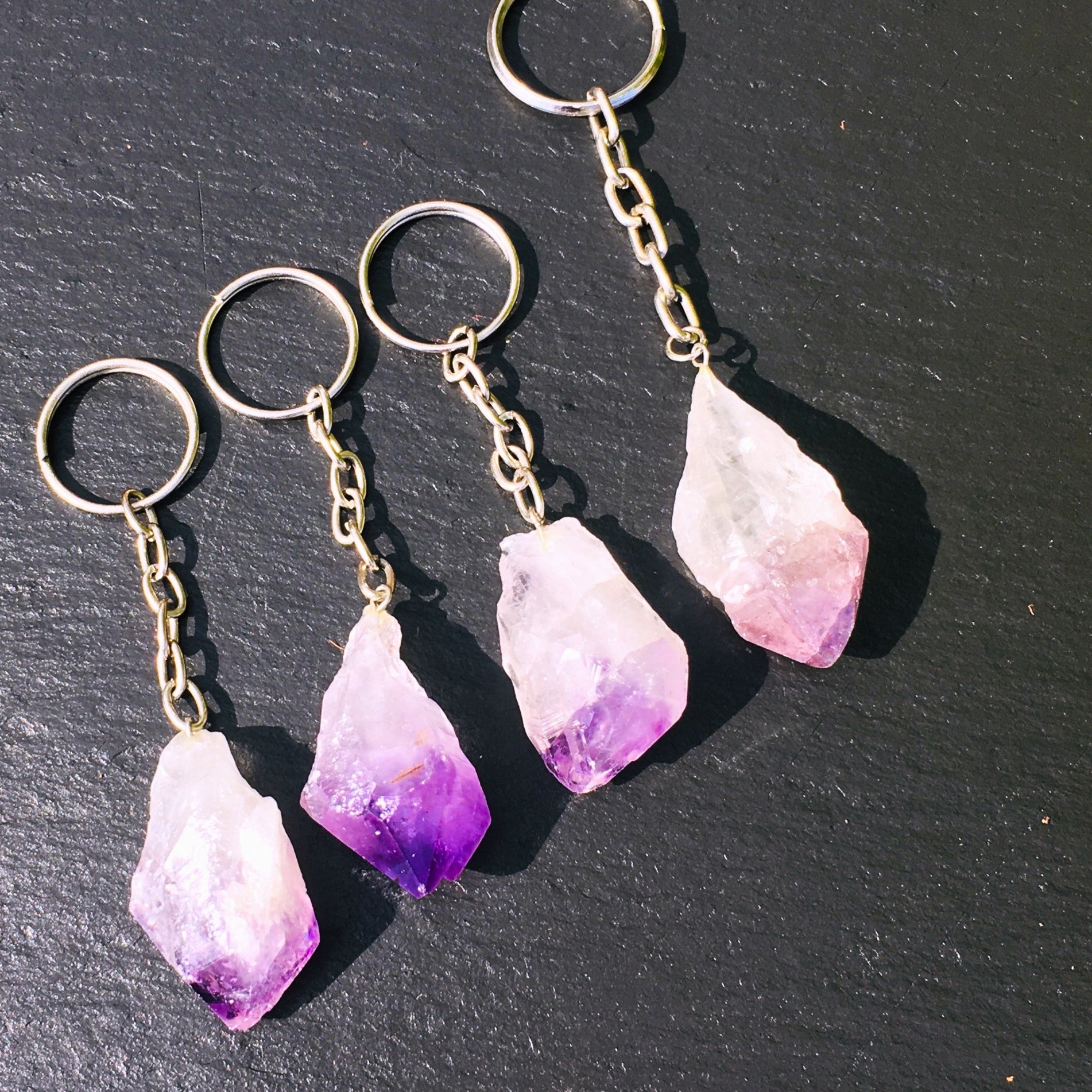 Amethyst Crystal Point Raw Keychain