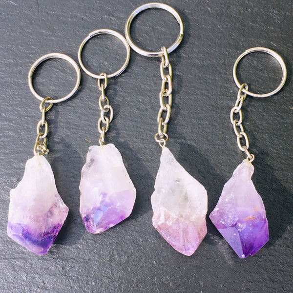 Amethyst Crystal Point Raw Keychain