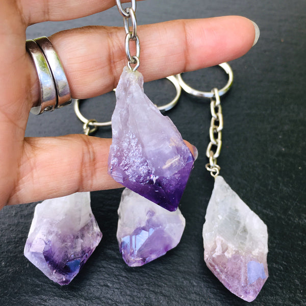 Amethyst Crystal Point Raw Keychain