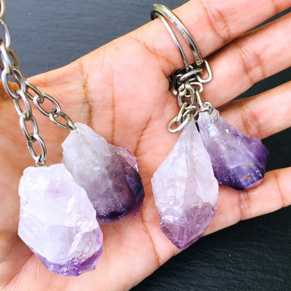 Amethyst Crystal Point Raw Keychain