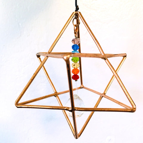Copper Merkaba with Chakra Beads Meditation Suncatcher hanging decoration