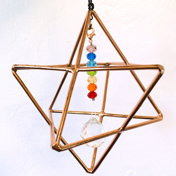 Copper Merkaba with Chakra Beads Meditation Suncatcher hanging decoration