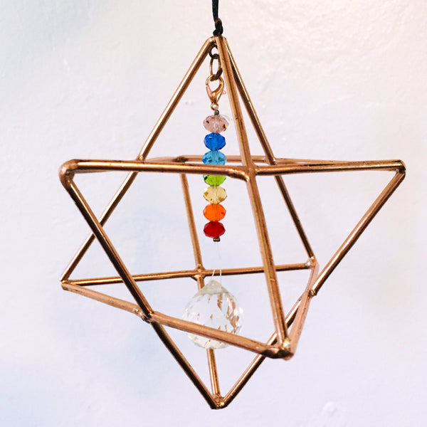 Copper Merkaba with Chakra Beads Meditation Suncatcher hanging decoration