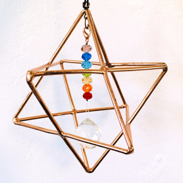 Copper Merkaba with Chakra Beads Meditation Suncatcher hanging decoration