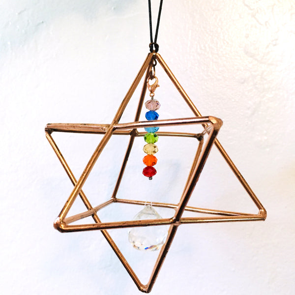 Copper Merkaba with Chakra Beads Meditation Suncatcher hanging decoration