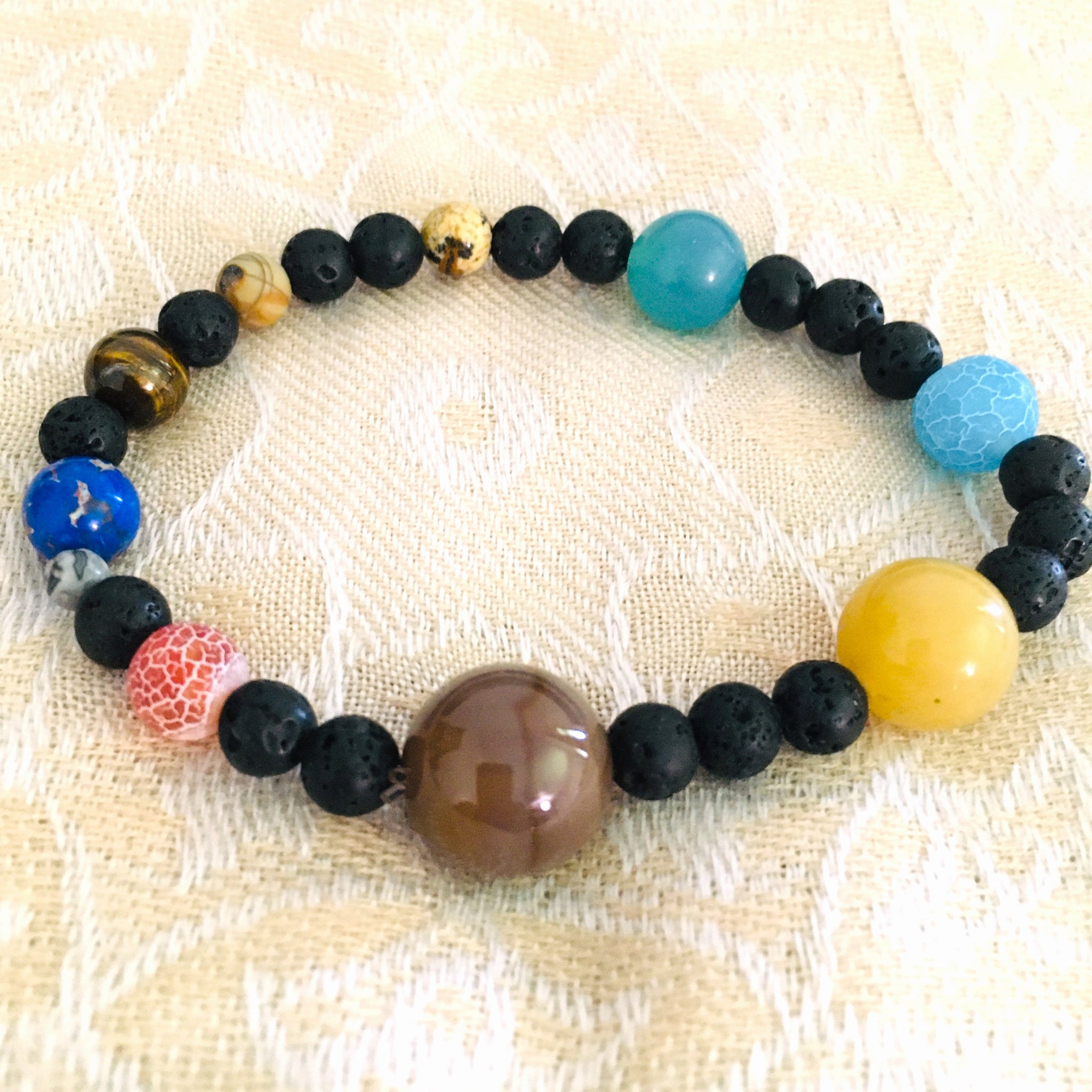 Solar System Stretch Bracelet Multi-Gemstone & Lava Stone