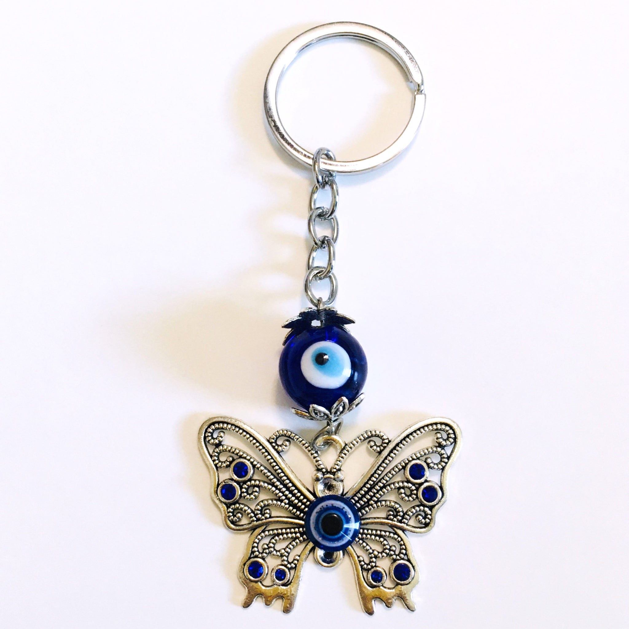 Evil Eye Butterfly Keychain Protection Amulet Key Holder
