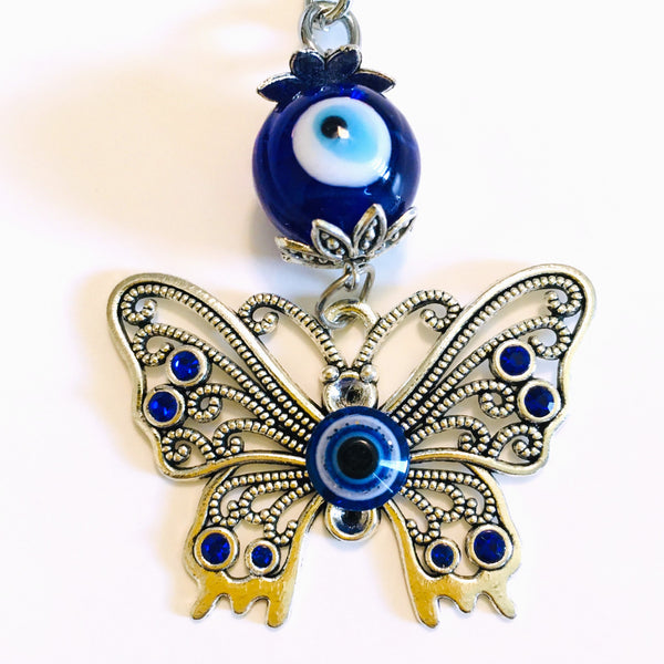 Evil Eye Butterfly Keychain Protection Amulet Key Holder