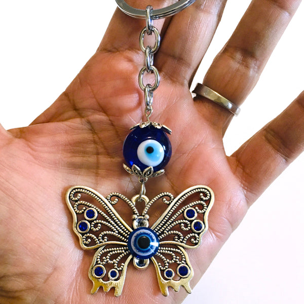 Evil Eye Butterfly Keychain Protection Amulet Key Holder
