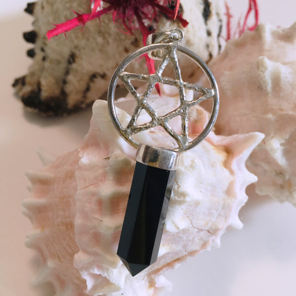 Pentacle with Onyx Point Pendant 925 Sterling Silver