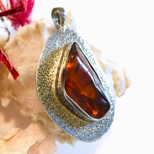 Amber Large Pendant Sterling Silver 925