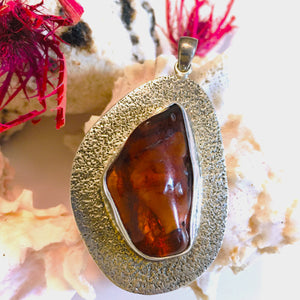 Amber Large Pendant Sterling Silver 925