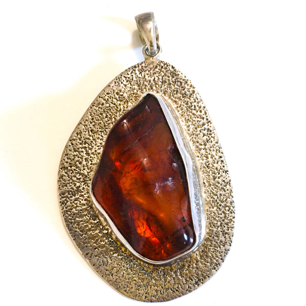 Amber Large Pendant Sterling Silver 925