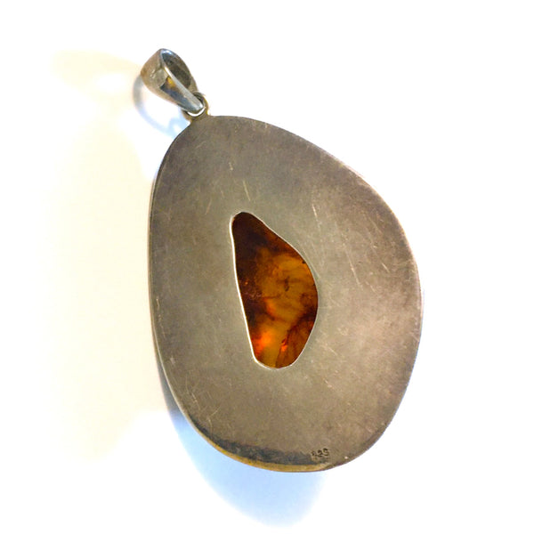 Amber Large Pendant Sterling Silver 925