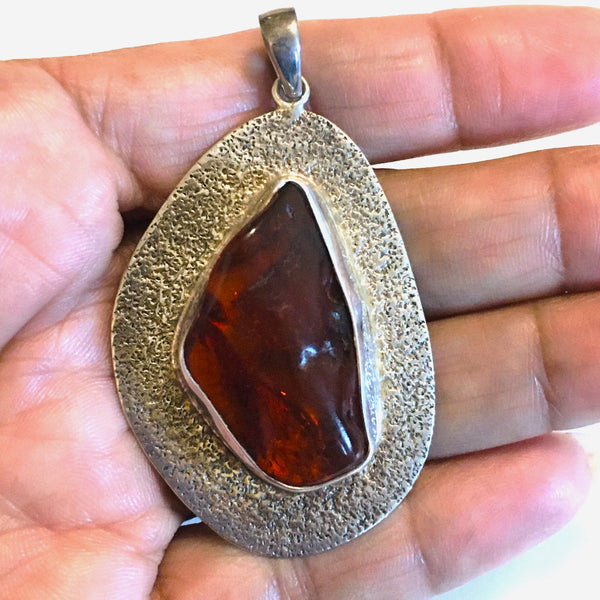 Amber Large Pendant Sterling Silver 925