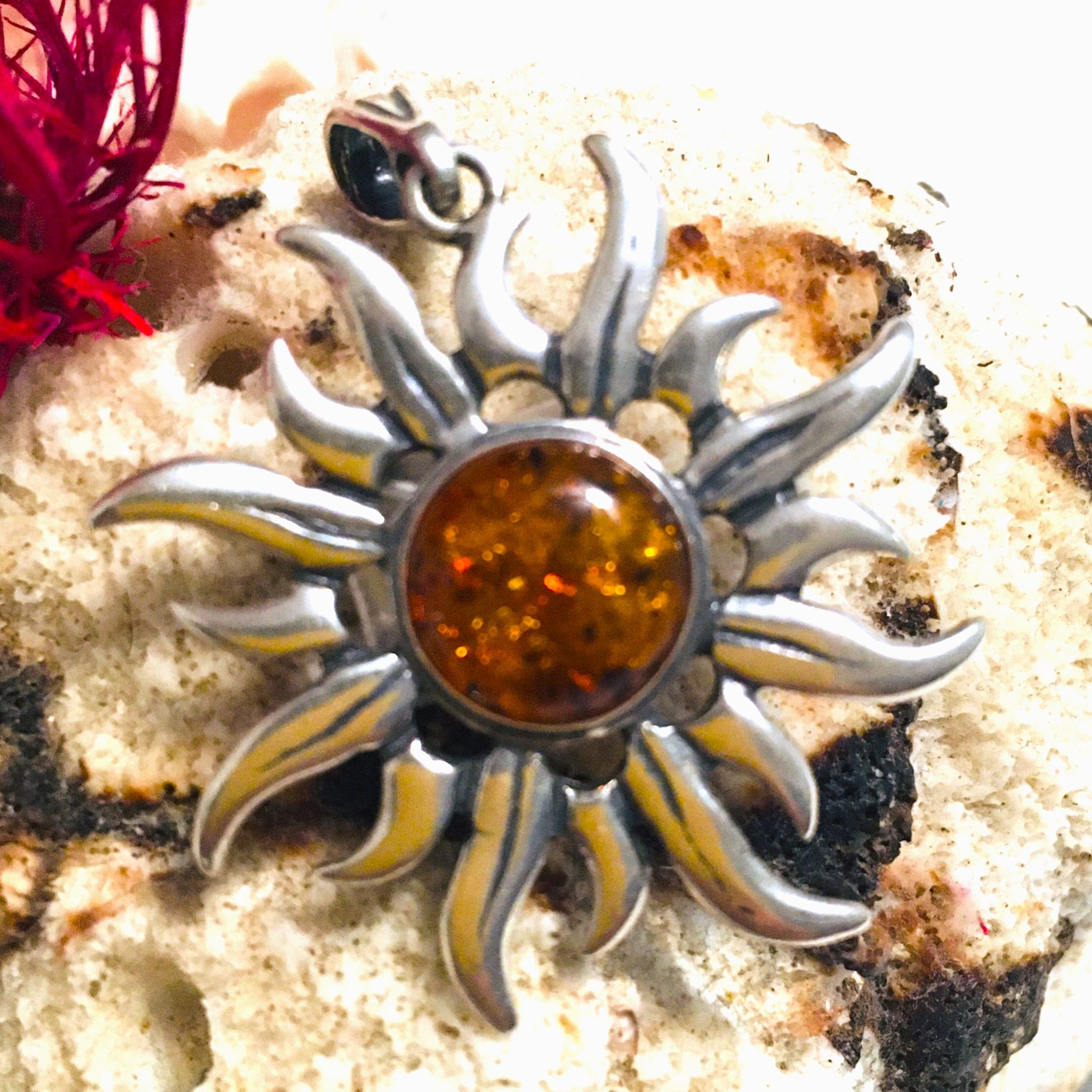 Sun Cognac Amber Pendant Sterling Silver