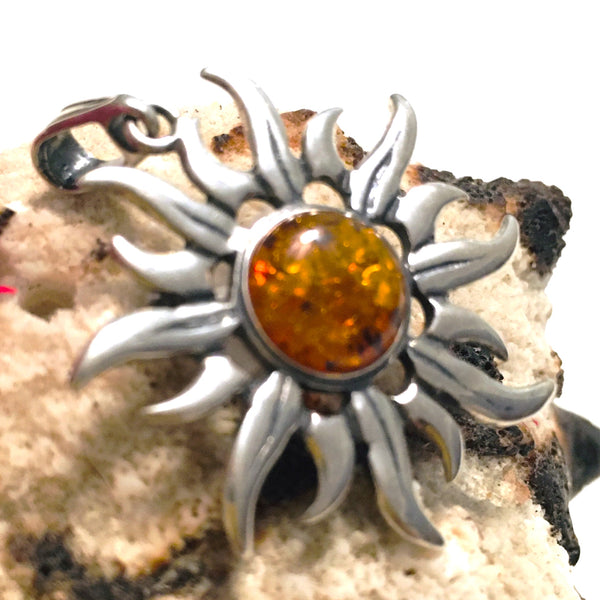 Sun Cognac Amber Pendant Sterling Silver