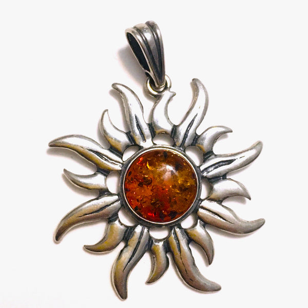 Sun Cognac Amber Pendant Sterling Silver