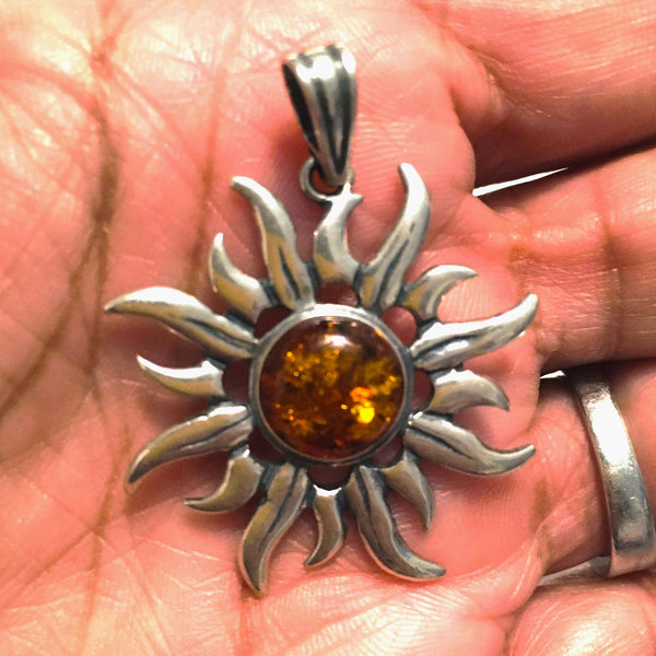 Sun Cognac Amber Pendant Sterling Silver