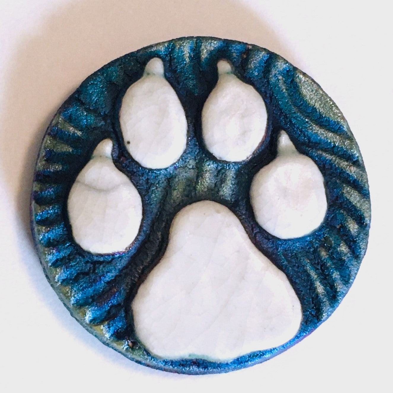 Paw Print "My Best Friend" Medallion Raku Pottery