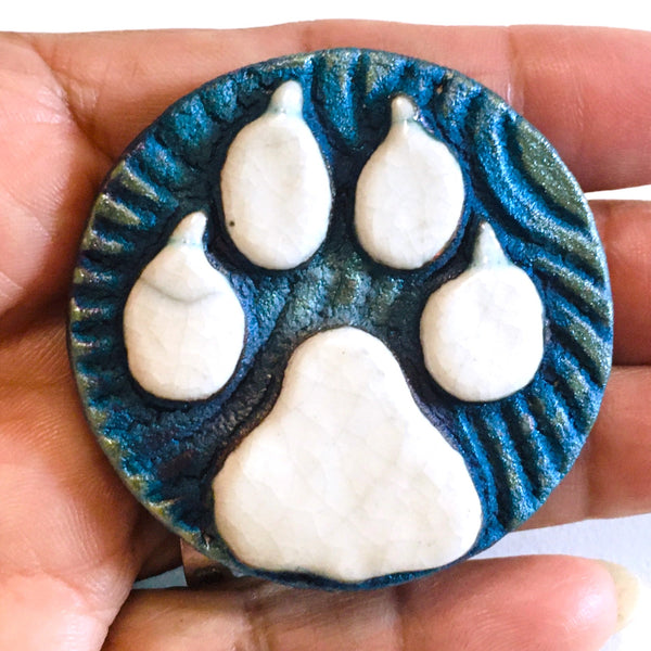 Paw Print "My Best Friend" Medallion Raku Pottery