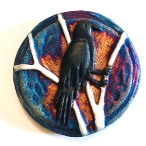 Raven "I am Fearless" Medallion Raku Pottery