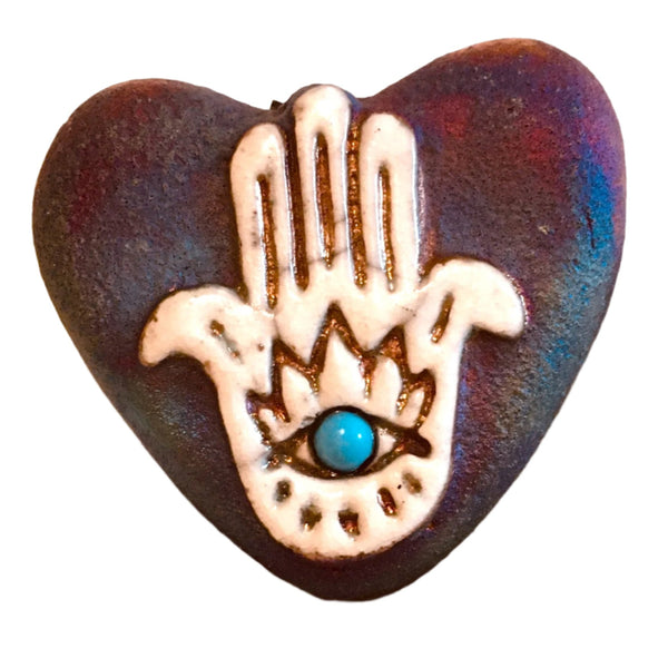 Mini Heart Hamsa Hand Raku Pottery