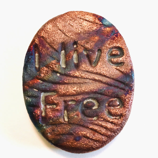 Mermaid "I live Free" Medallion Raku Pottery