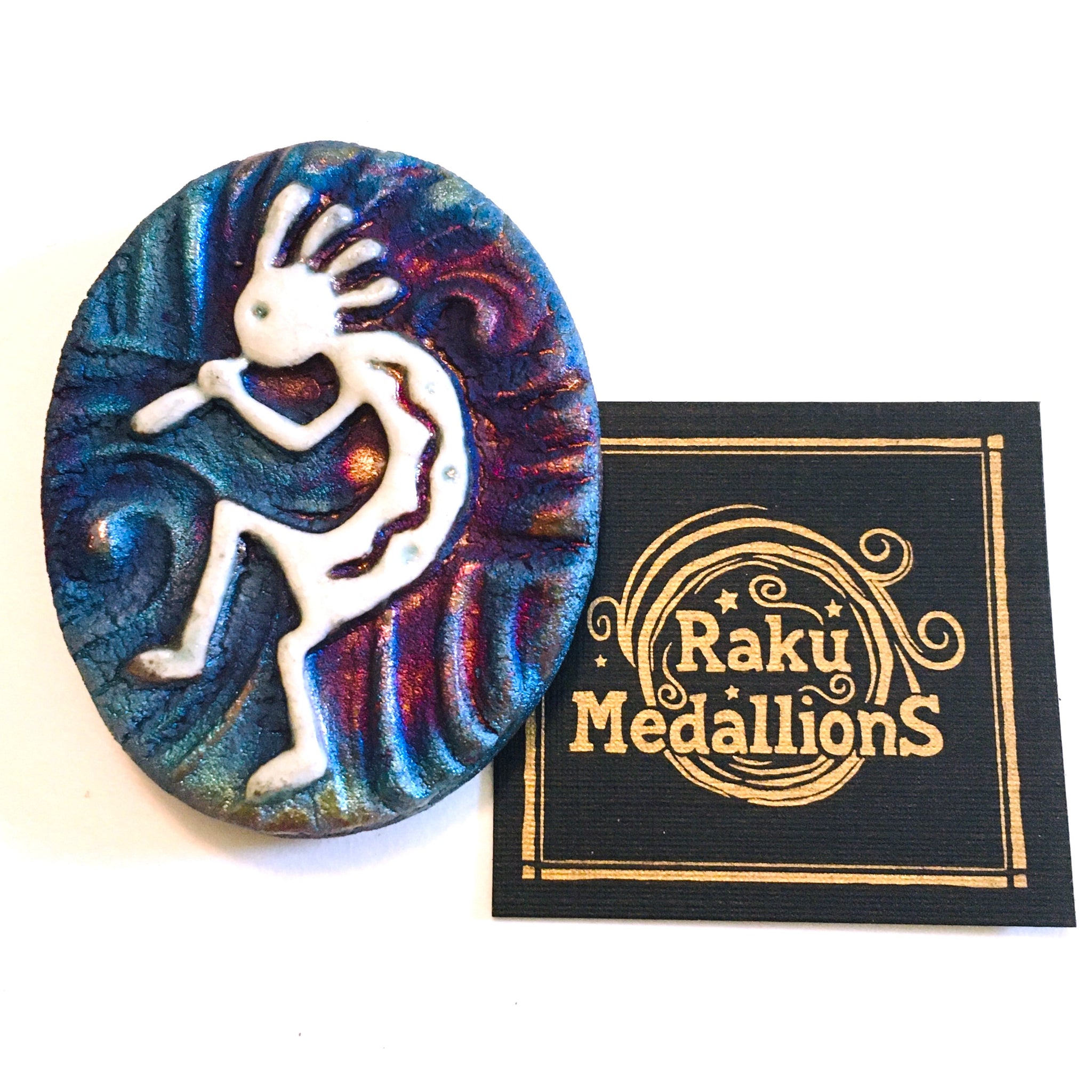 Kokopelli  "I am Bountiful" Medallion Raku Pottery