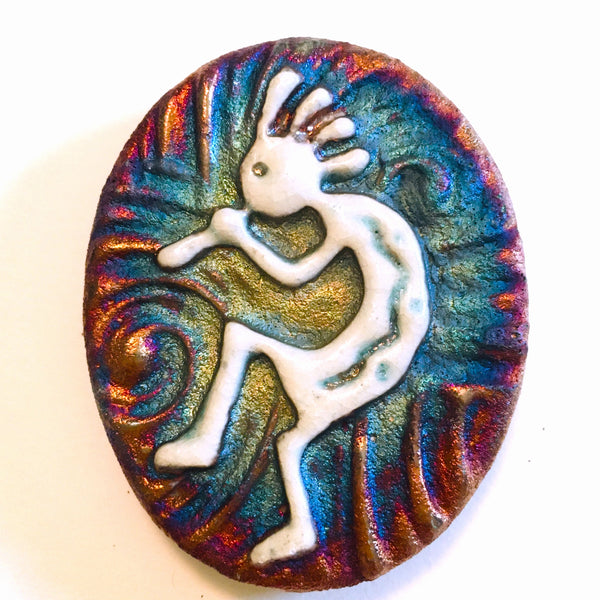Kokopelli  "I am Bountiful" Medallion Raku Pottery