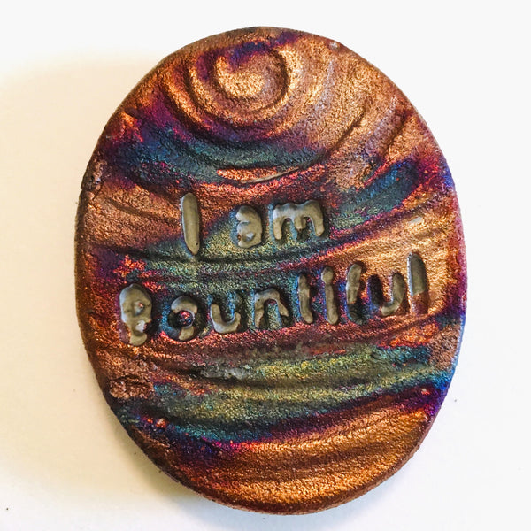 Kokopelli  "I am Bountiful" Medallion Raku Pottery