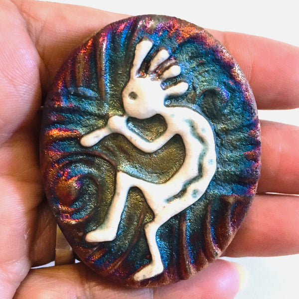 Kokopelli  "I am Bountiful" Medallion Raku Pottery