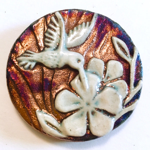 Hummingbird & Flowers "I am Present" Medallion Raku Pottery