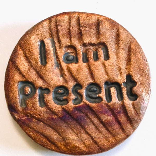 Hummingbird & Flowers "I am Present" Medallion Raku Pottery