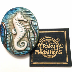 Seahorse "I am Joyful" Medallion Raku Pottery