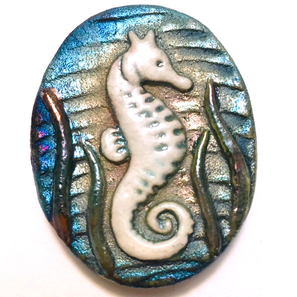 Seahorse "I am Joyful" Medallion Raku Pottery