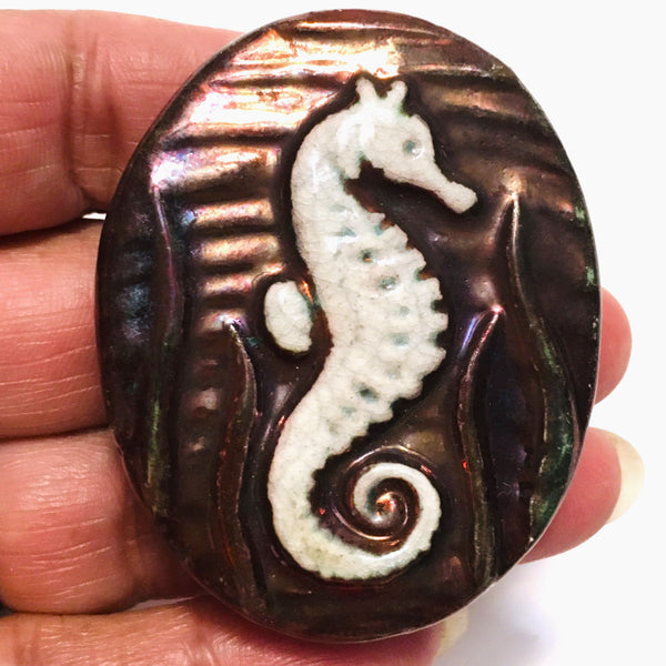 Seahorse "I am Joyful" Medallion Raku Pottery