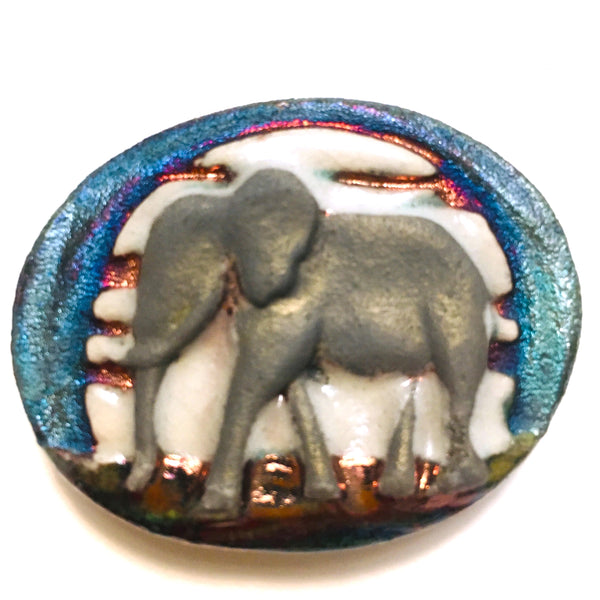 Elephant "I seek Wisdom" Medallion Raku Pottery